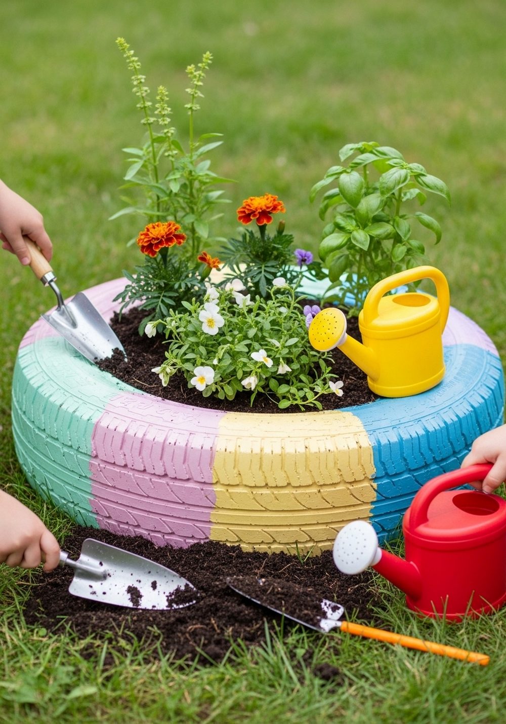 Pastel Rainbow Tire Planter Ring