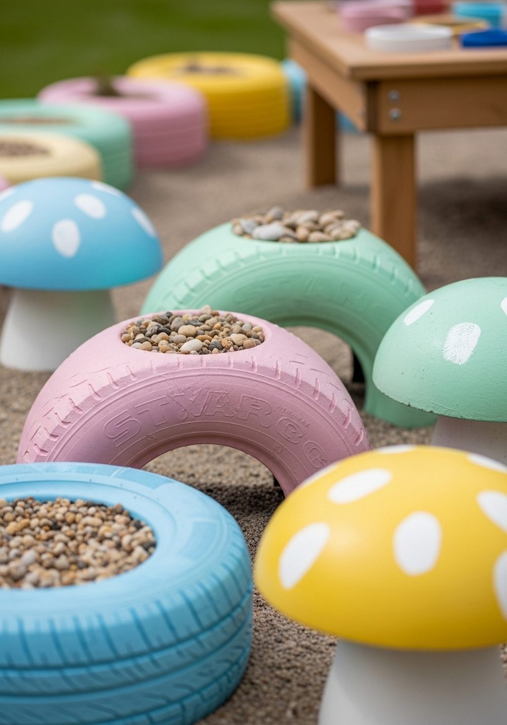 Pastel Tire Mushrooms For Sensory Play