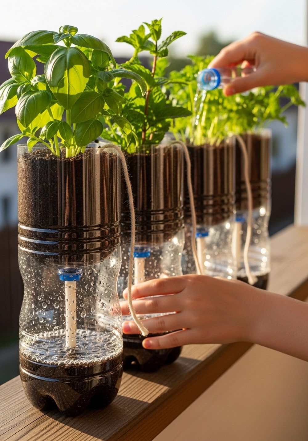 Plastic Bottle Self-Watering Herb Planters