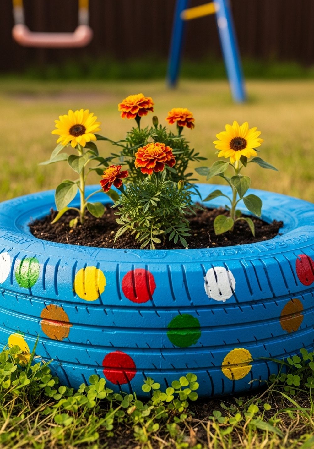 Playful Polka Dot Kids’ Tire Planter