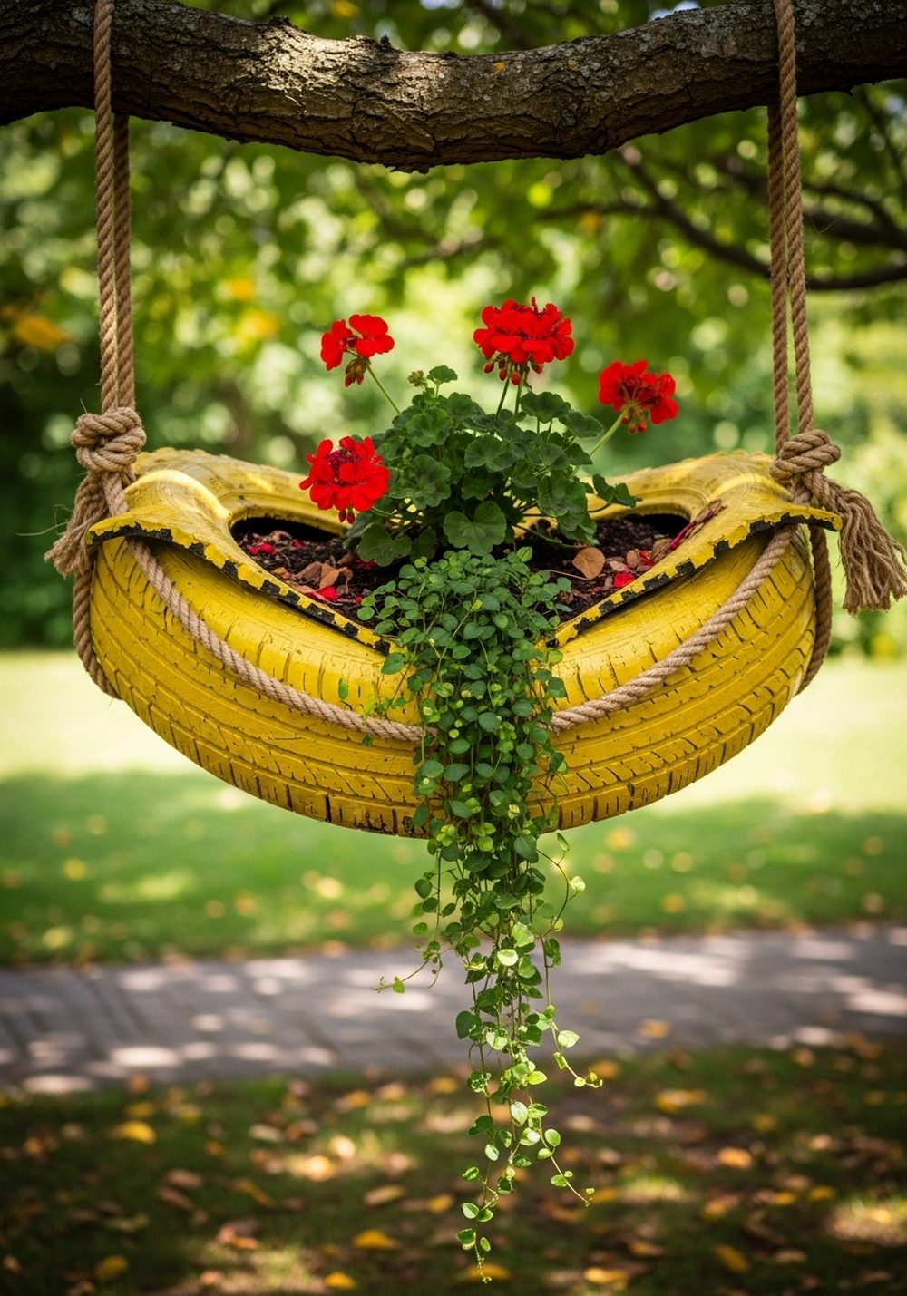 Playful Tire Swing Flower Planter