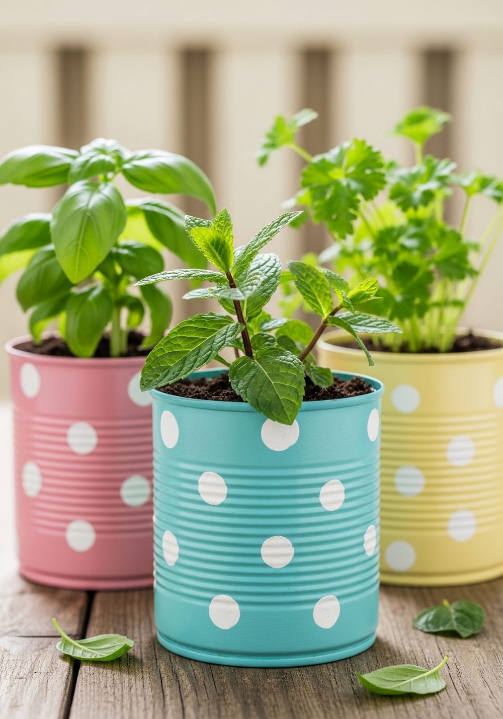 Polka-Dot Herb Tin Can Trio