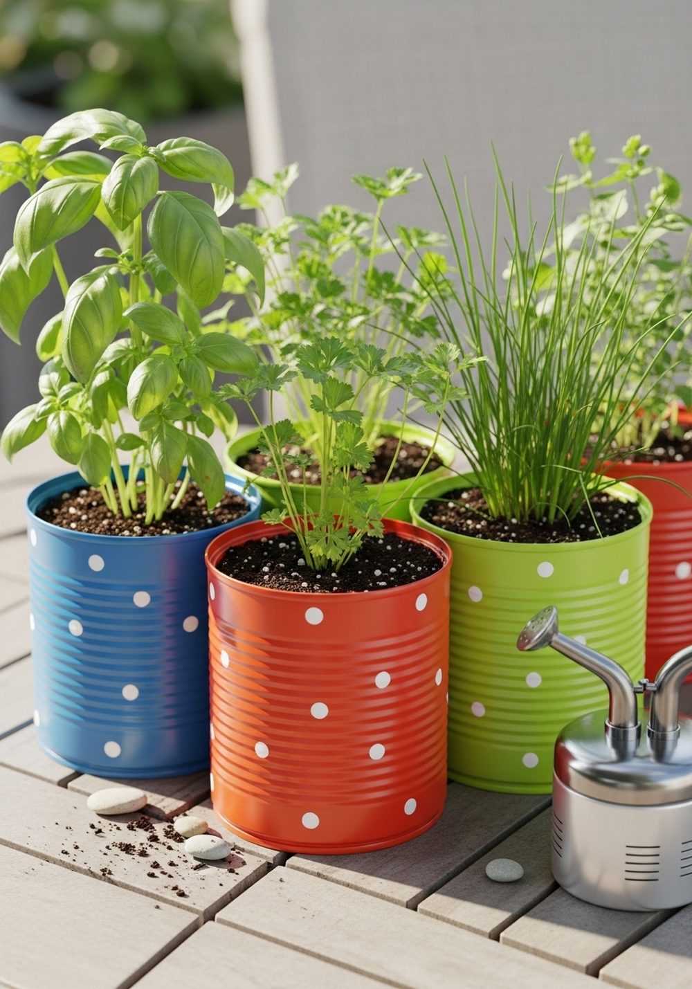 Polka Dot Party Cans For A Family Herb Corner