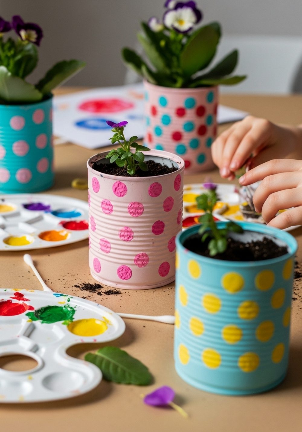 Polka Dot Party Tin Can Pots