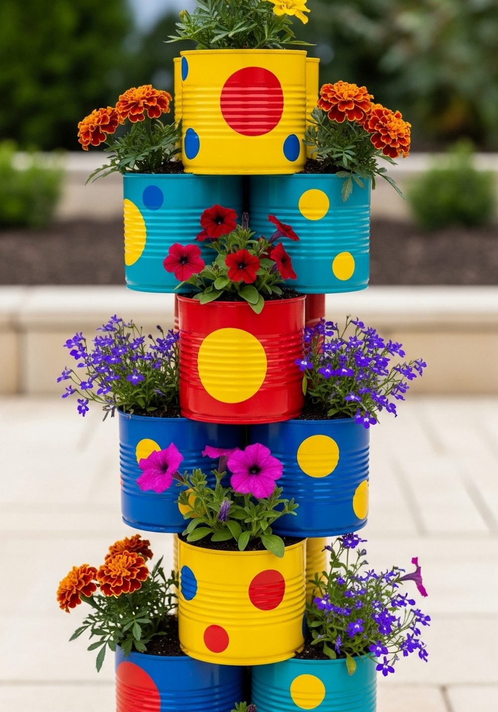 Polka Dot Tin Can Flower Tower