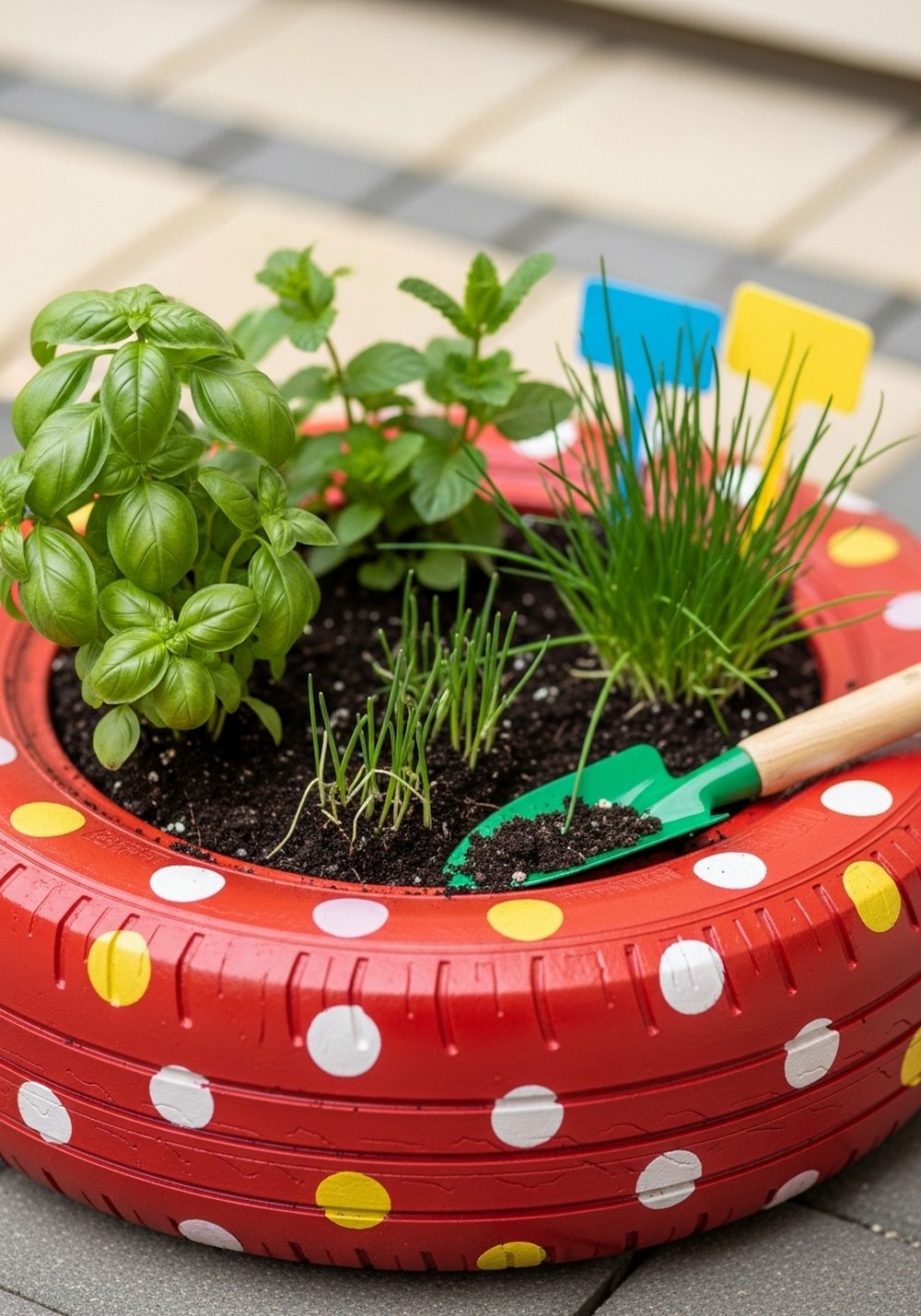 Polka-Dot Tire Herb Circle