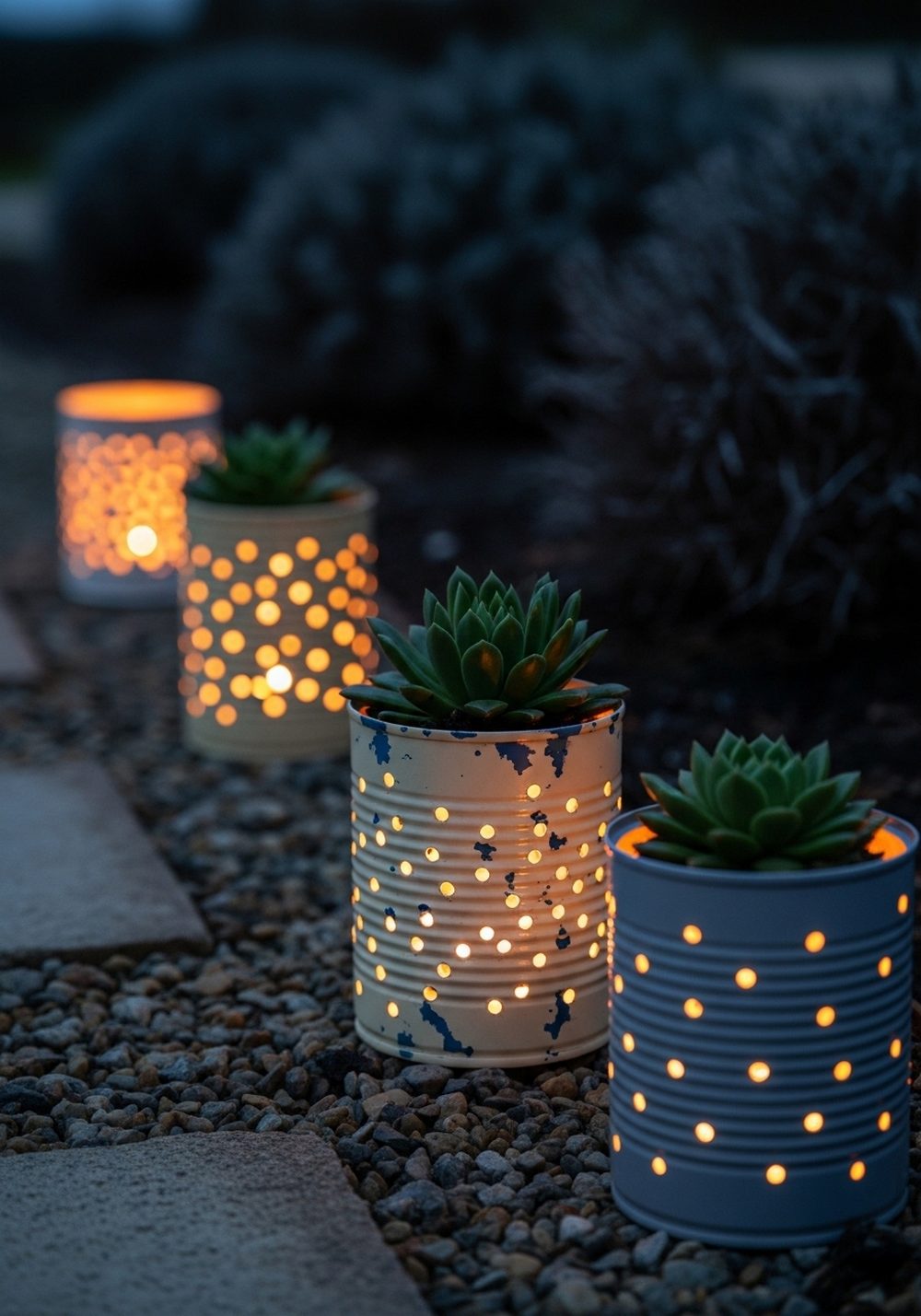 Punch-Tin Lantern Planters For Evening Glow