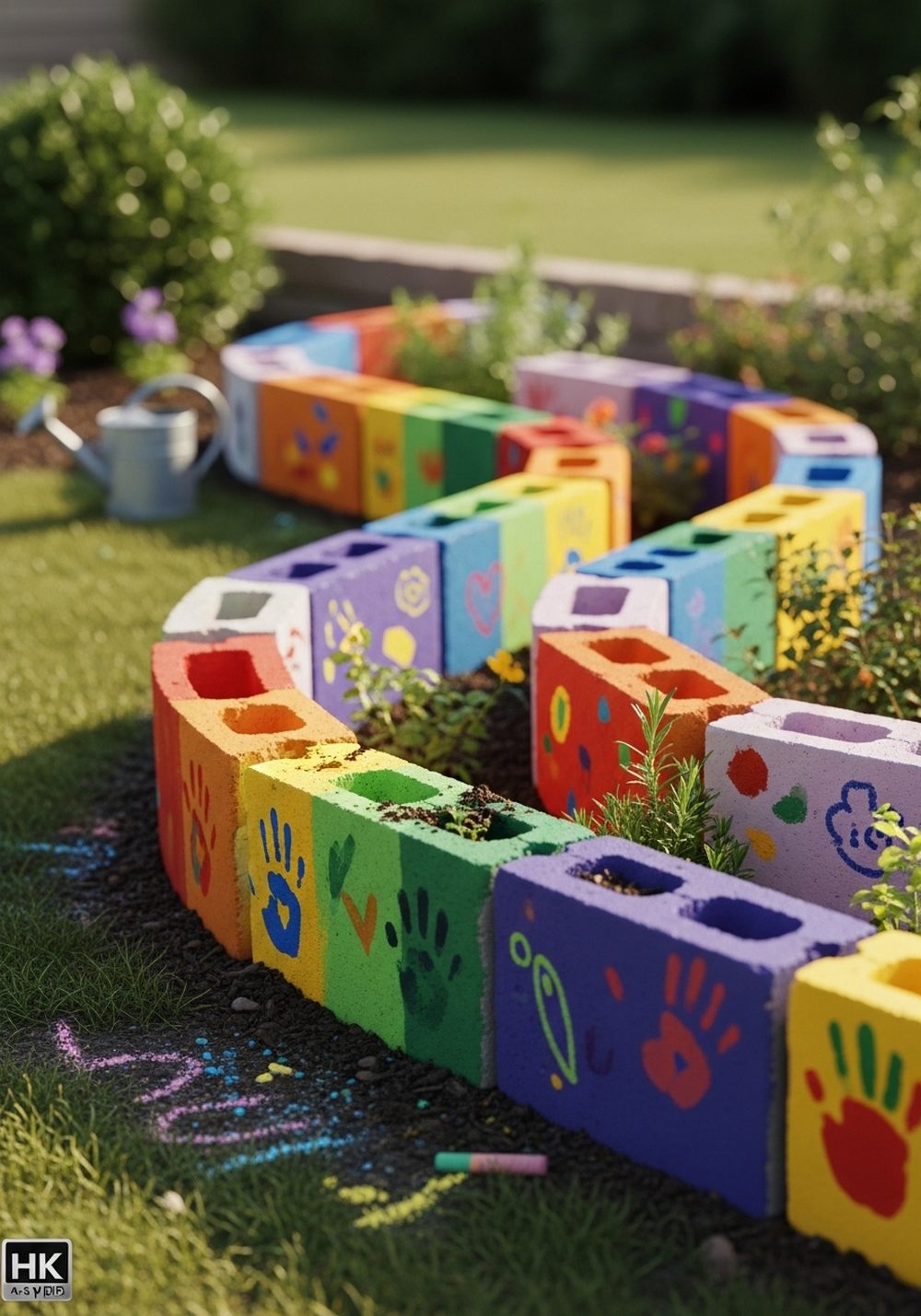 Rainbow Cinder Block Border Maze