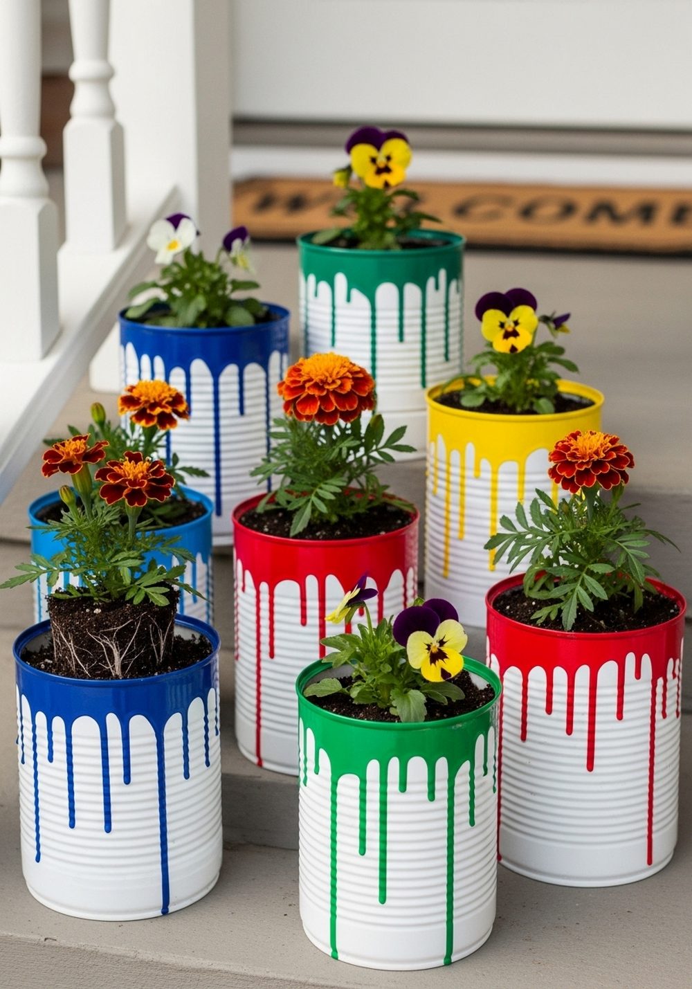 Rainbow Drip Art Tin Can Cluster