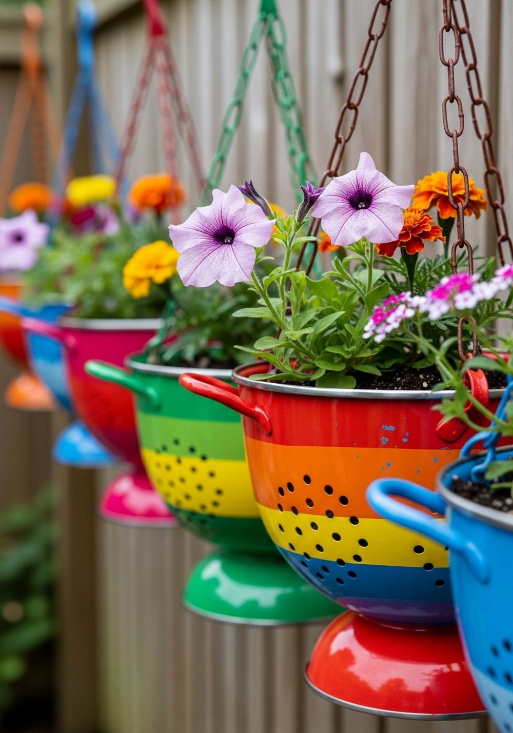 Rainbow Painted Colander Row