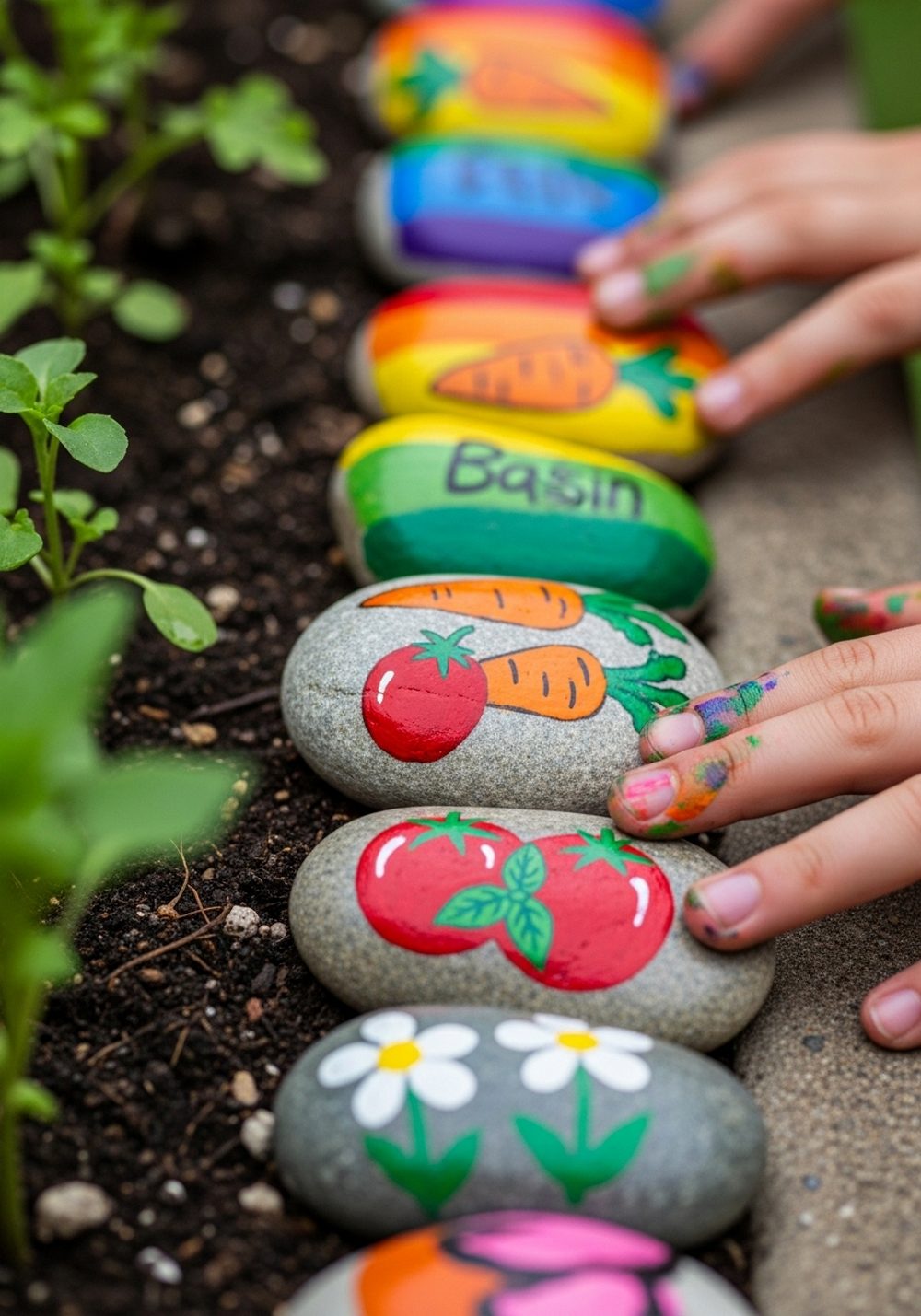 Rainbow Rock Garden Markers