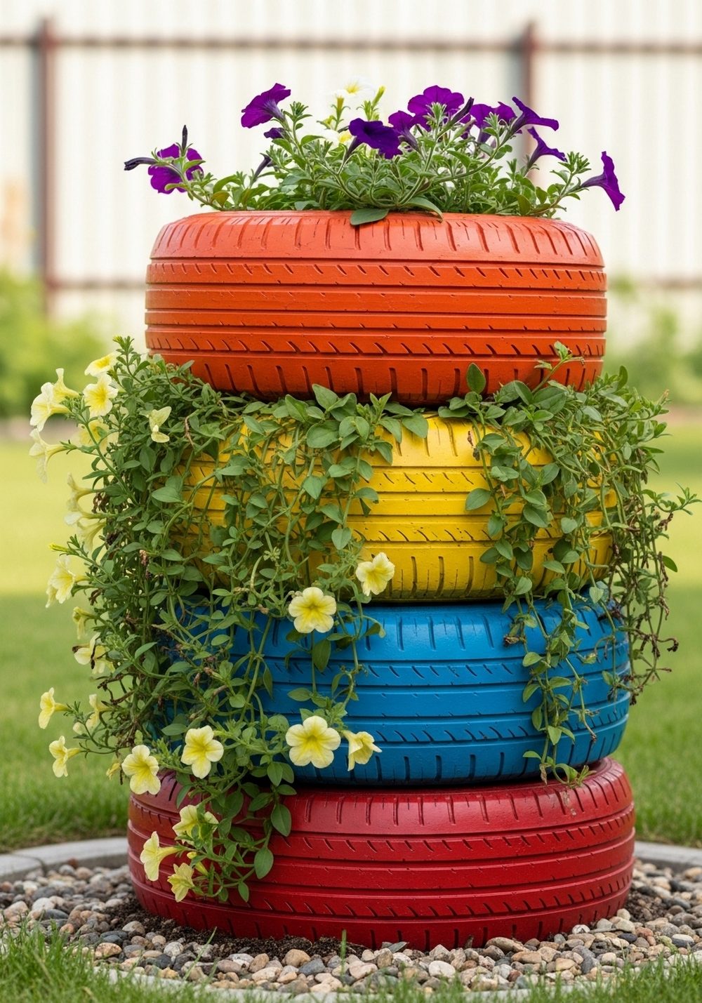 Rainbow Stack Tiered Tire Planter