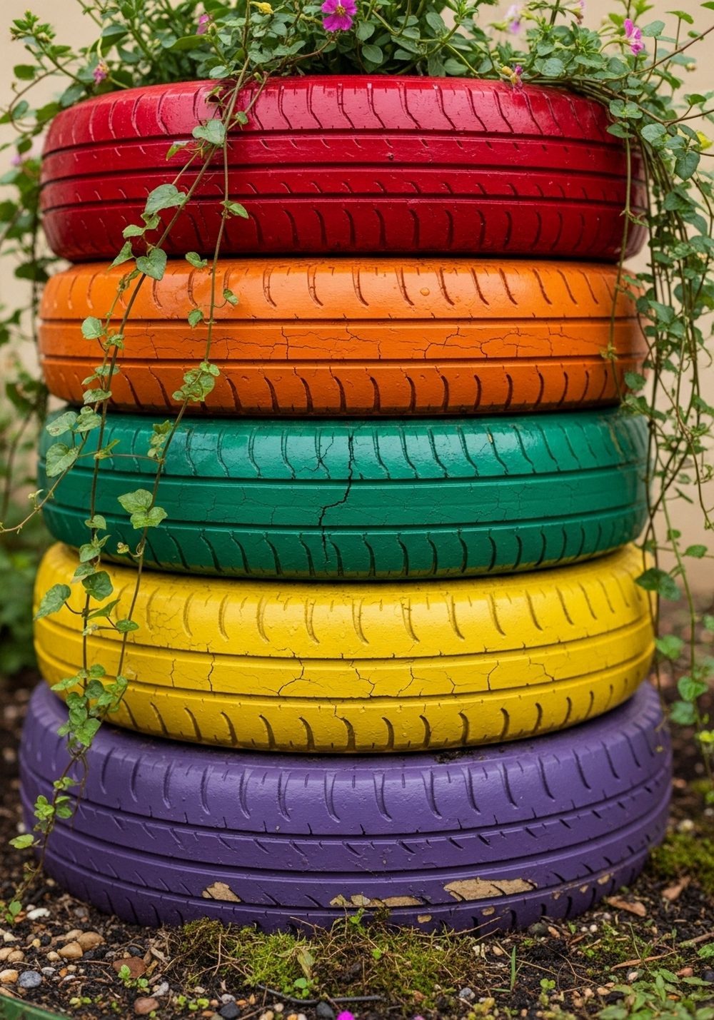 Rainbow Stack Tyre Planter Tower
