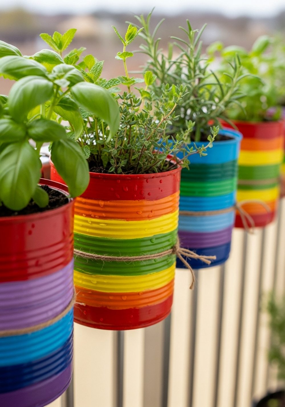 Rainbow Stripe Tin Can Herb Rail