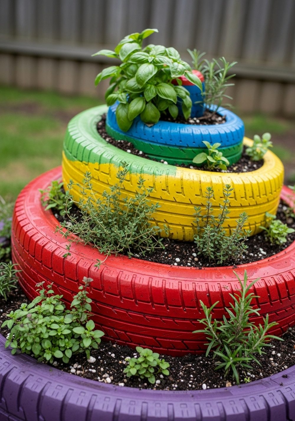 Rainbow Tire Herb Spiral