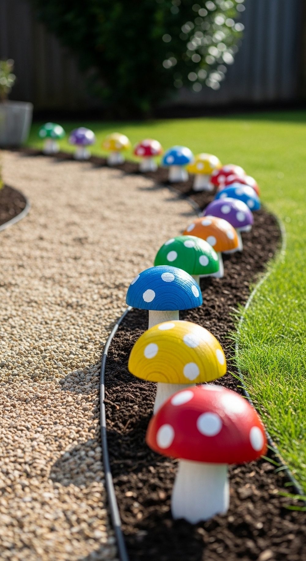 Rainbow Tire Mushroom Border Along The Path
