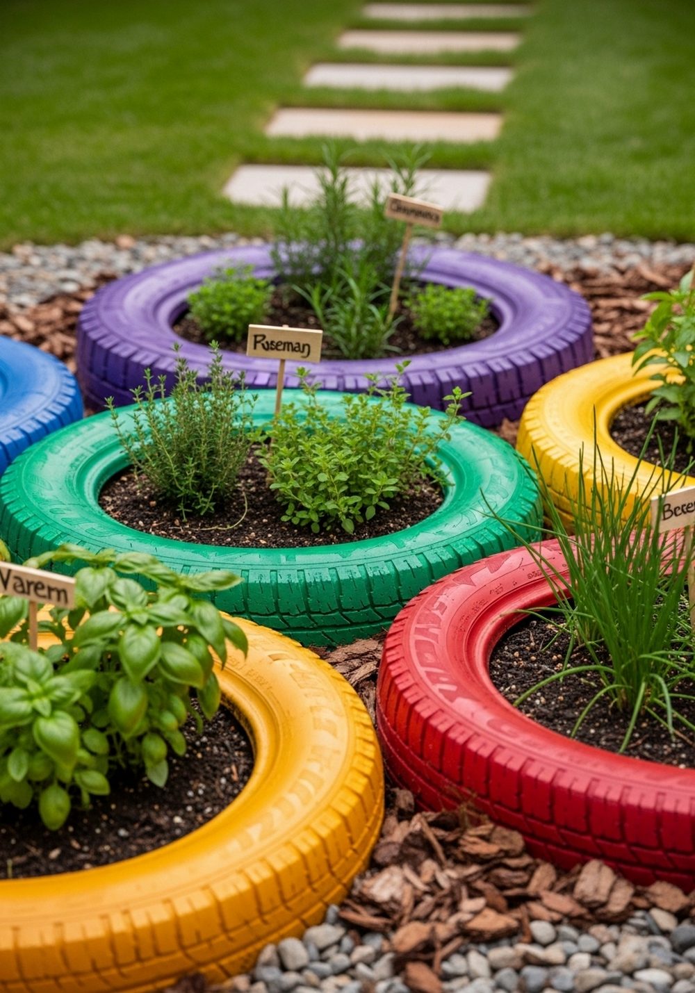 Rainbow Tire Ring Herb Spiral