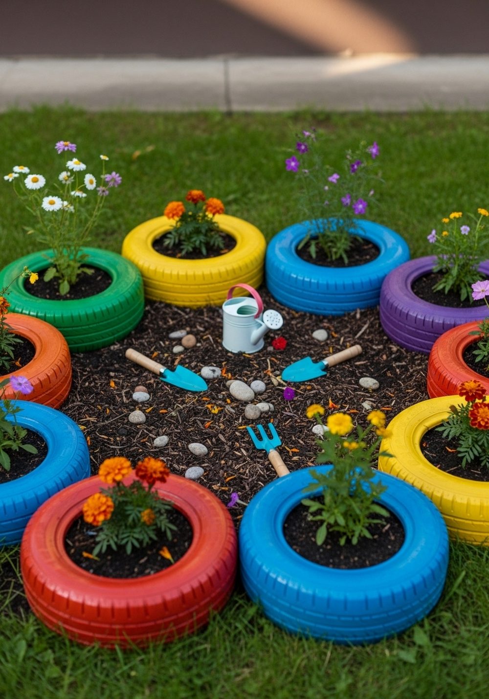 Rainbow Tire Ring Kid’s Flower Circle