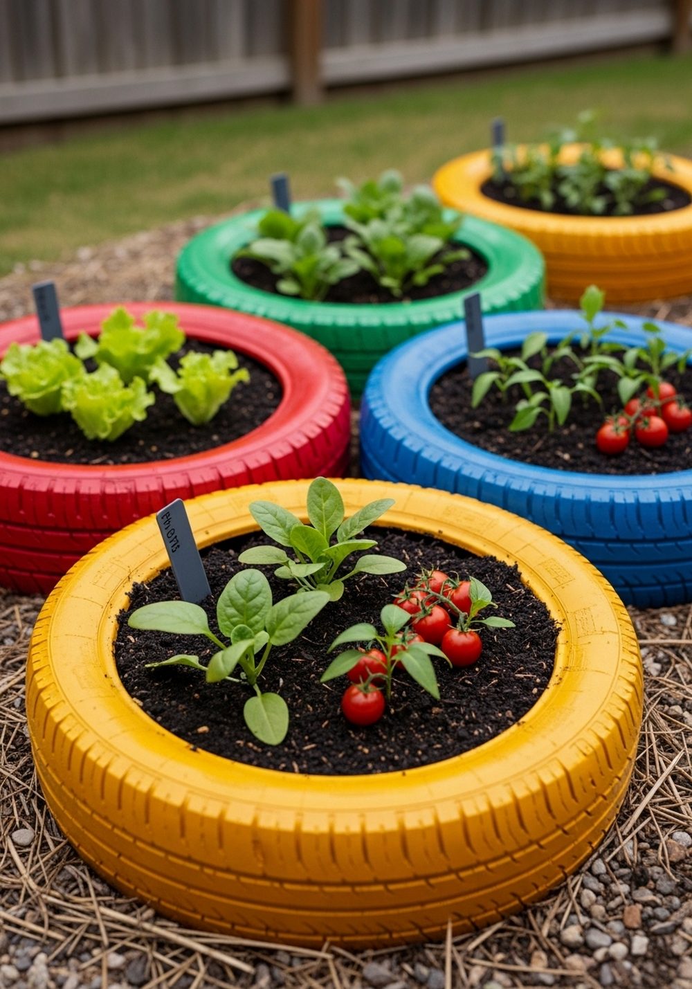Rainbow Tire Ring Mini Veggie Patch