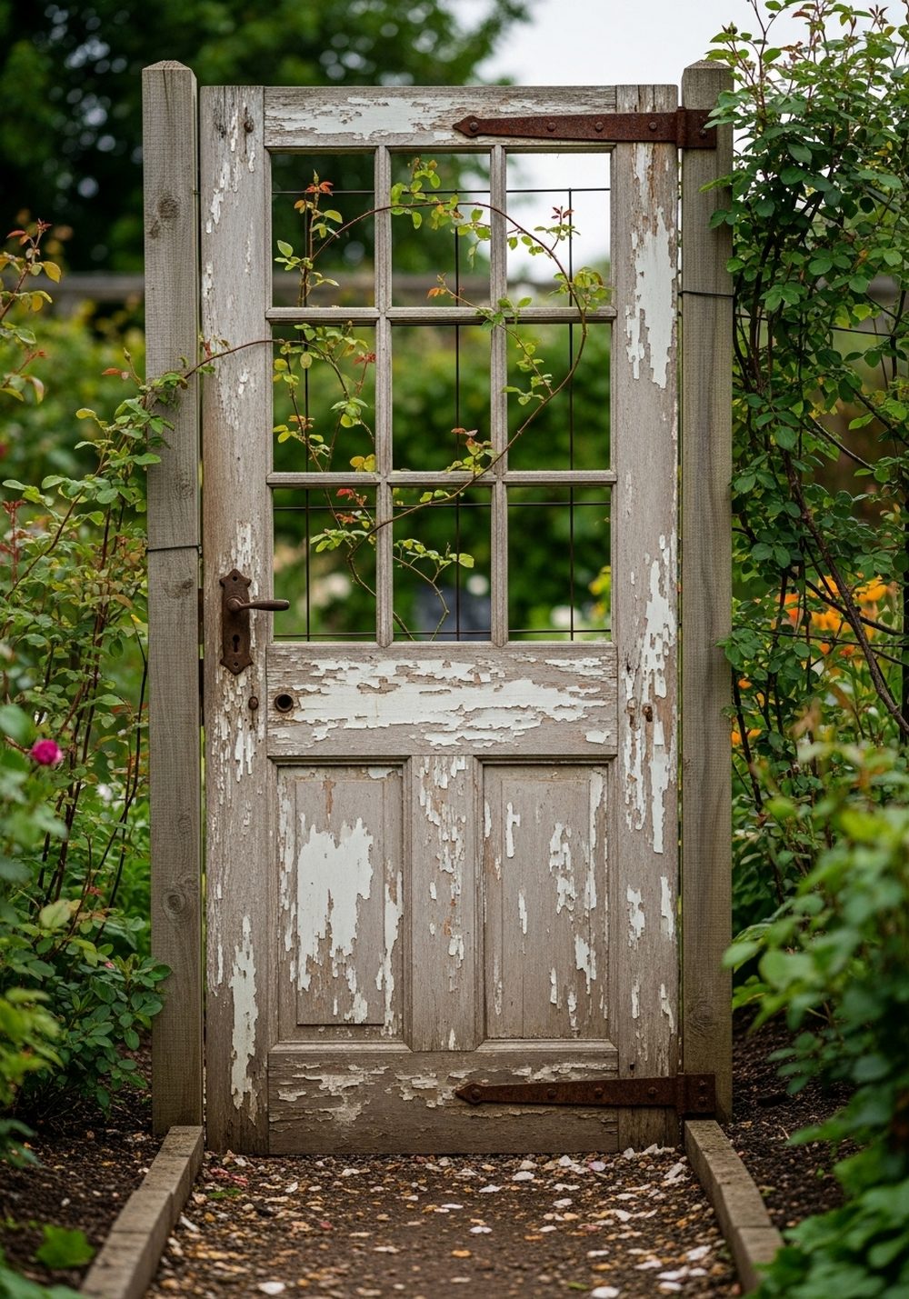Reclaimed Door Garden Gate And Climbing Trellis
