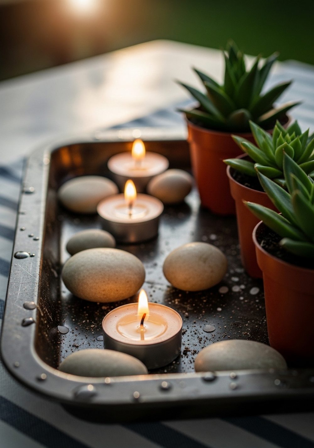 Recycled Baking Tray Garden Centerpiece