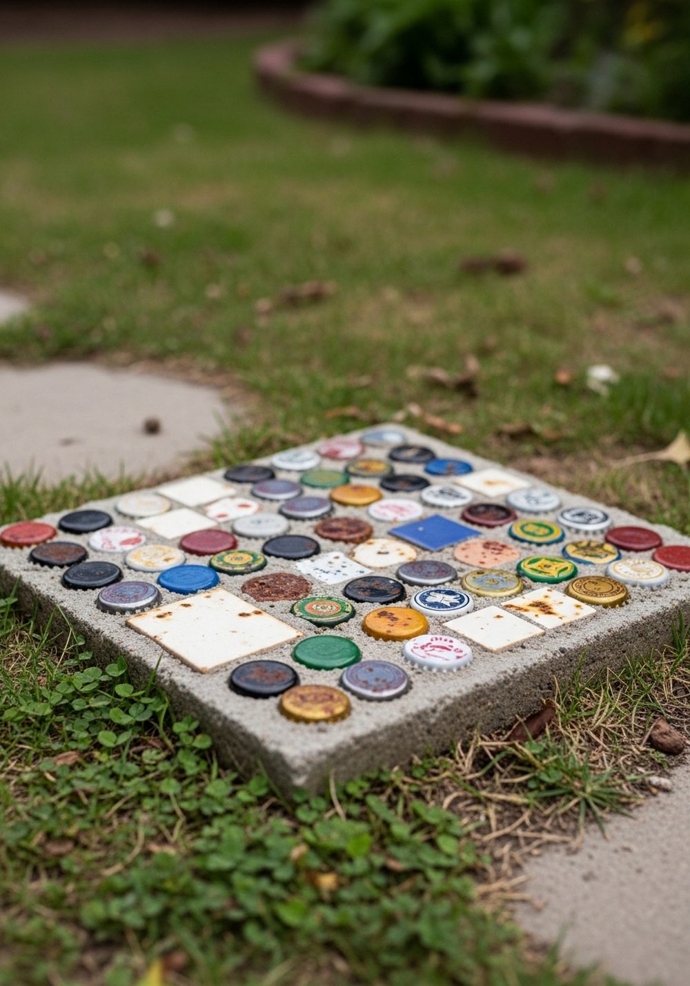 Recycled Bottle Cap And Tile Mosaic Stone