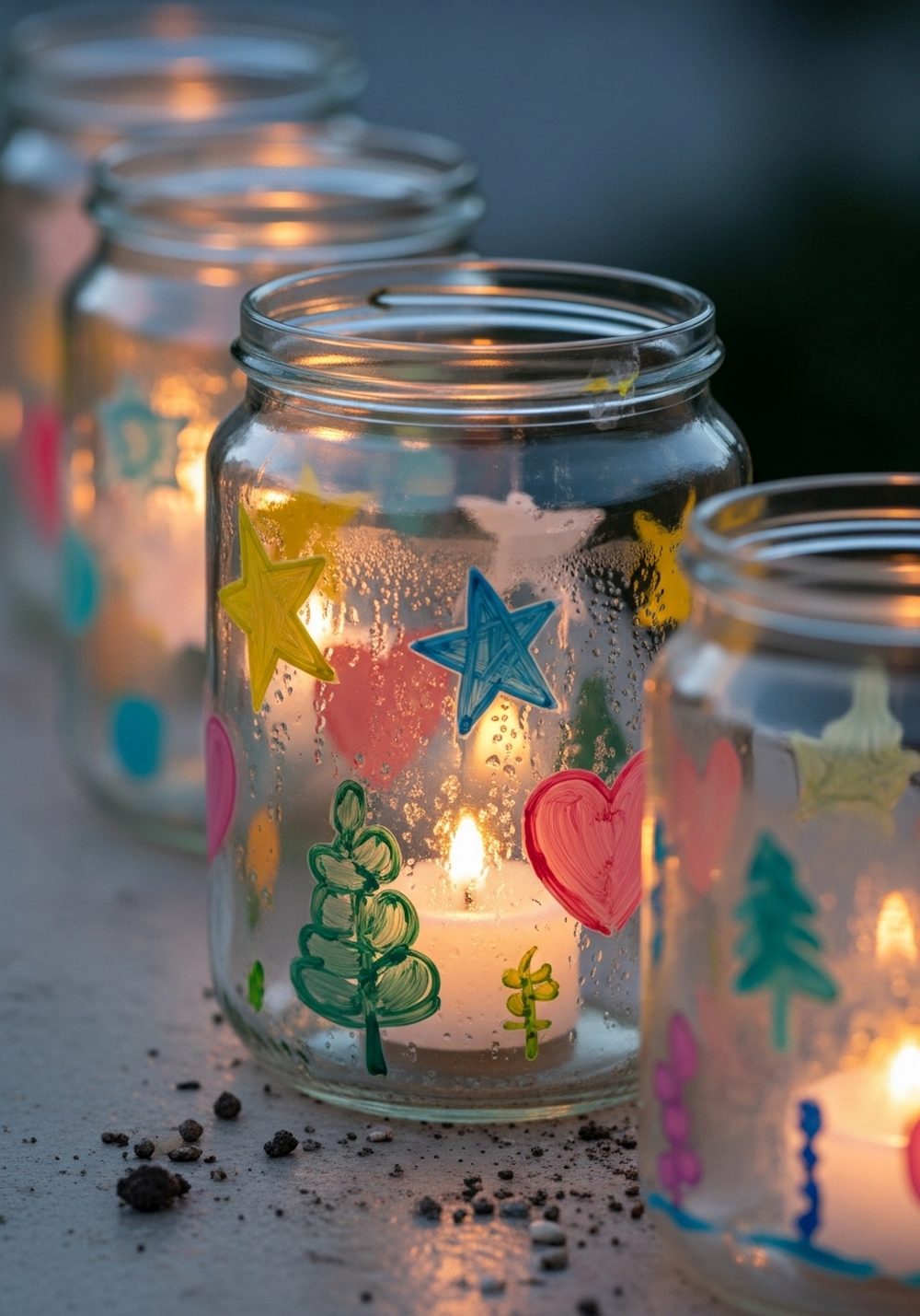 Recycled Jar Lanterns With Painted Designs