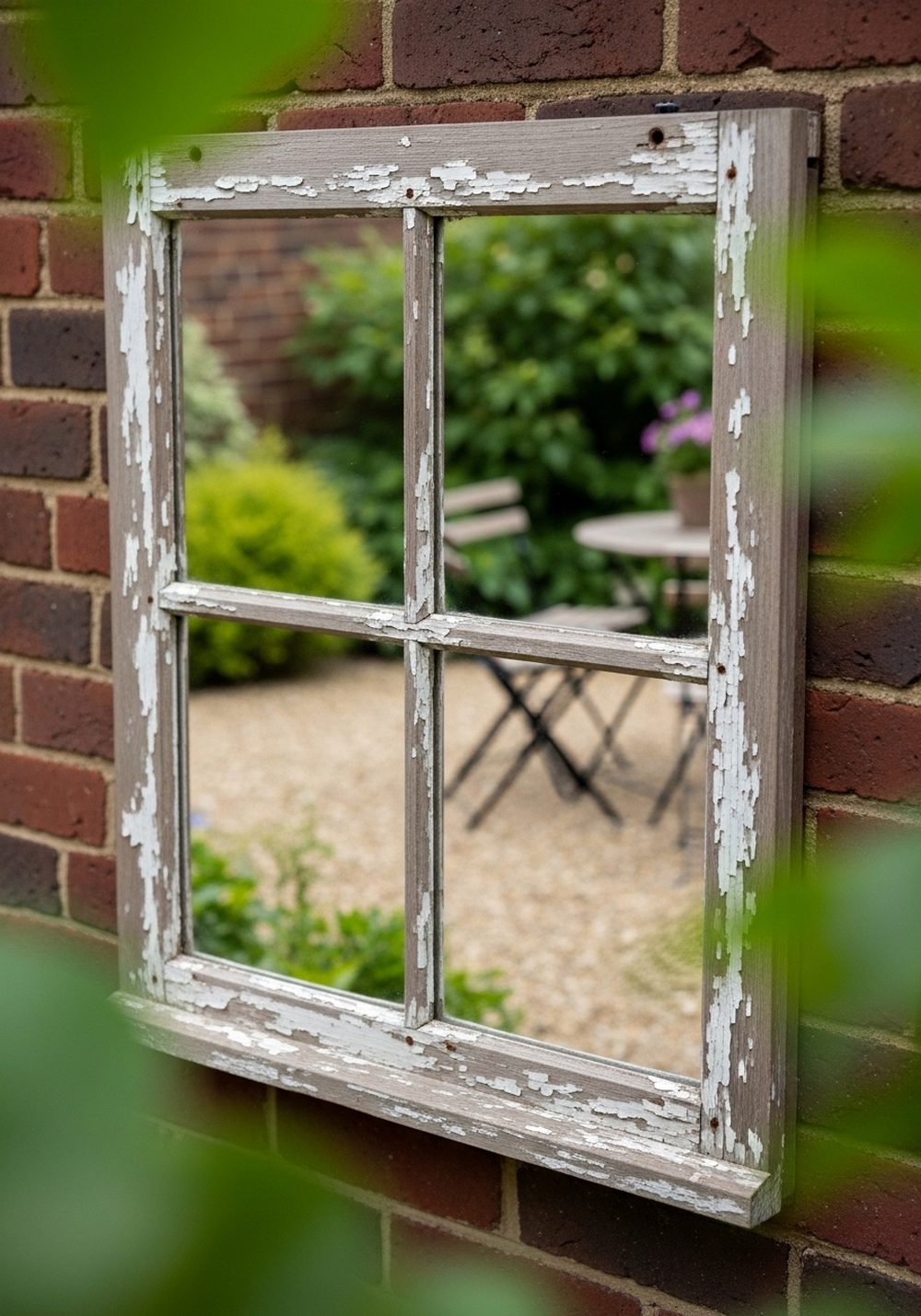 Recycled Window Frame Garden Mirror