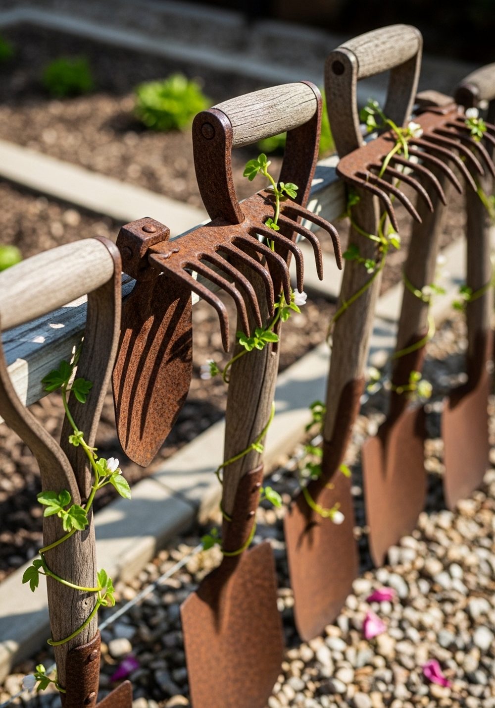 Repurposed Farm Tools Garden Art