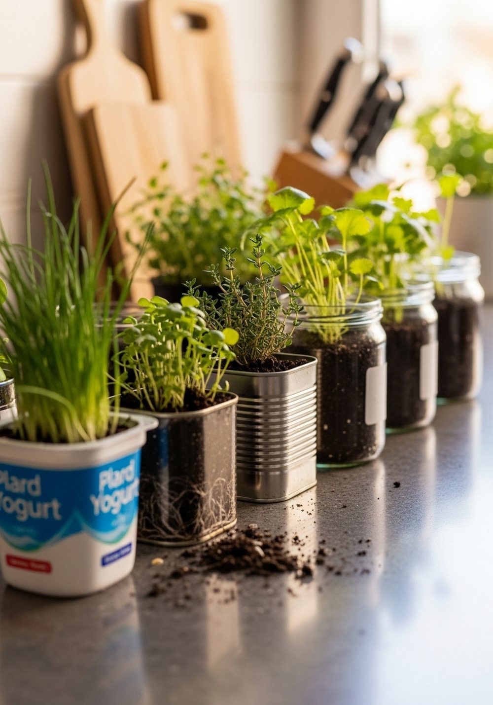 Reused Food Container Kitchen Planters