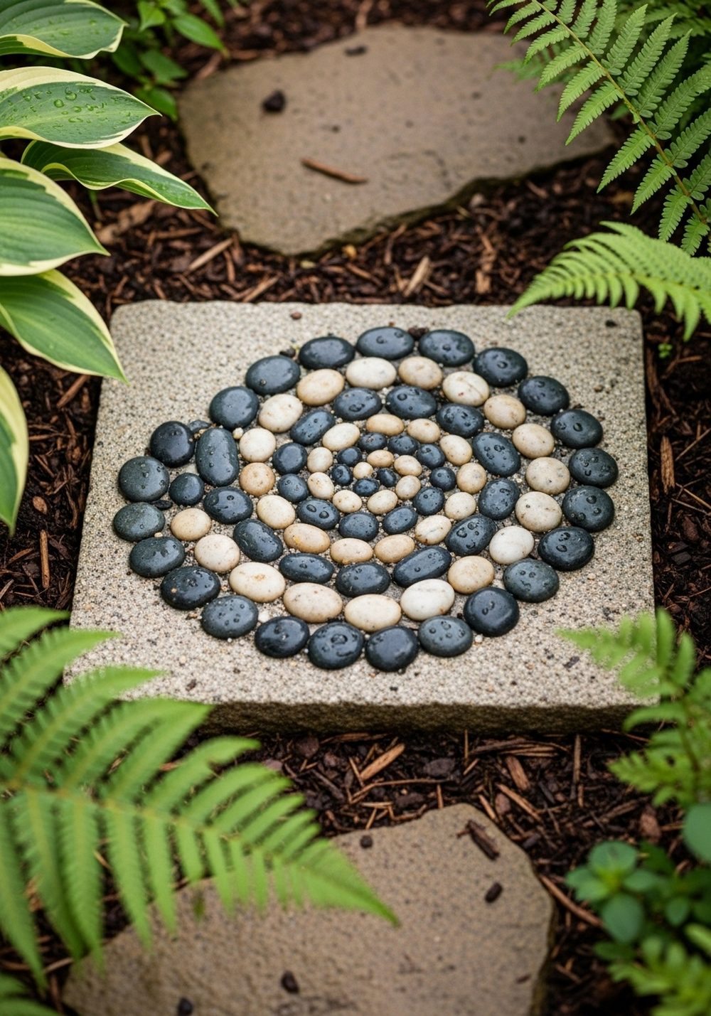 River Pebble Spiral Mosaic Stepping Stone