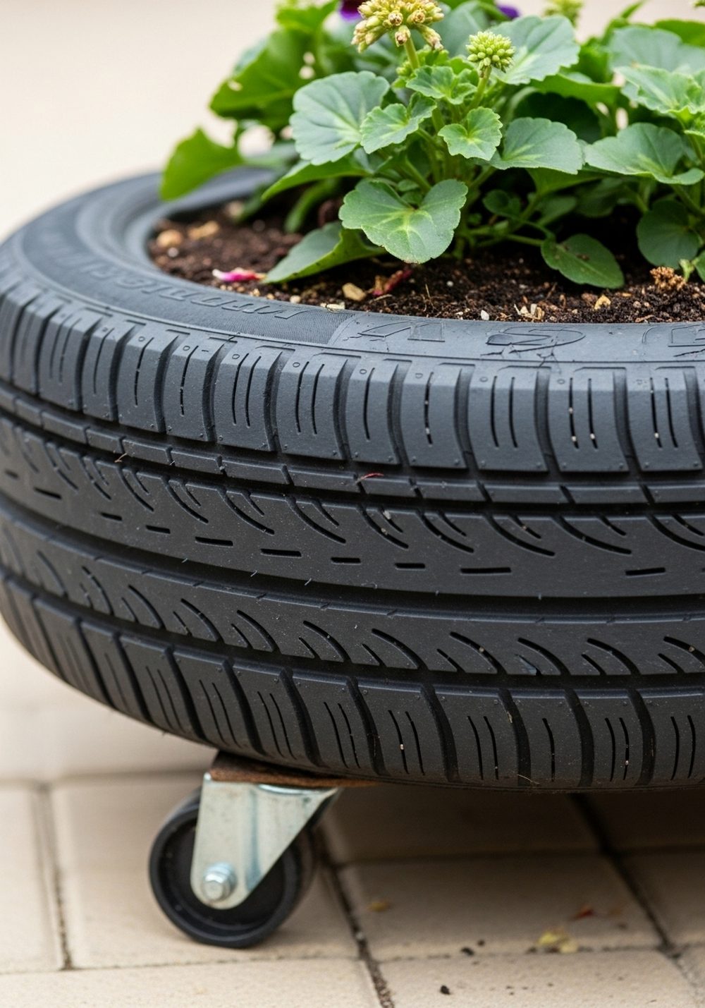 Rolling Tire Planter On Casters