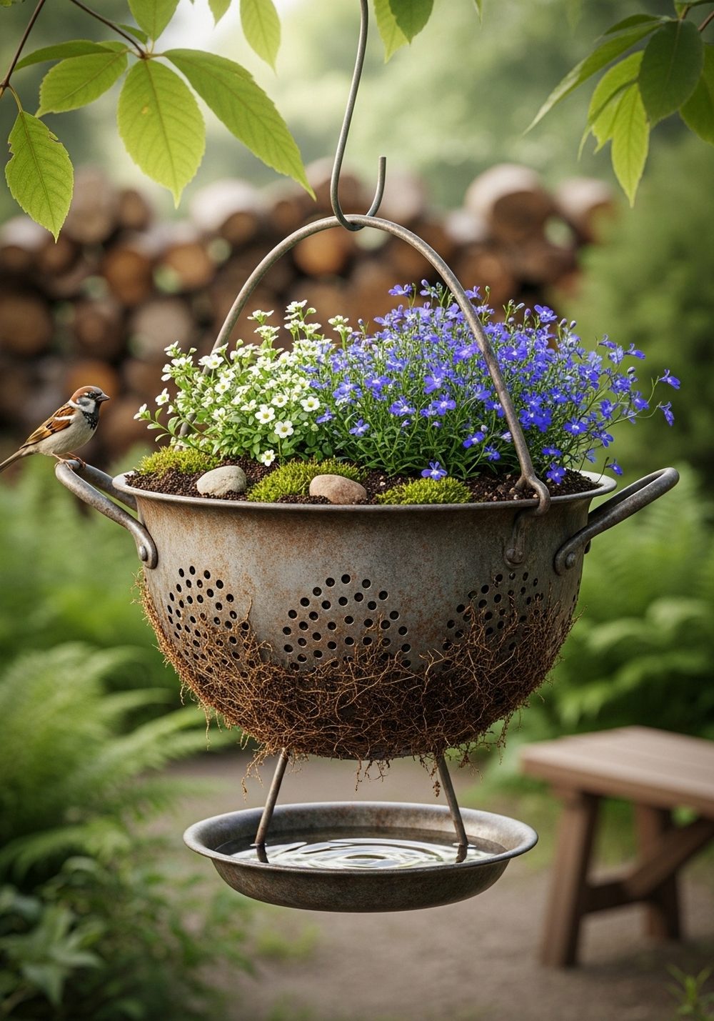 Rustic Colander Bird-Friendly Planter