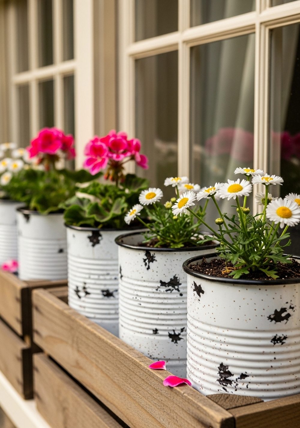 Rustic Enamel-Look Tin Can Window Box