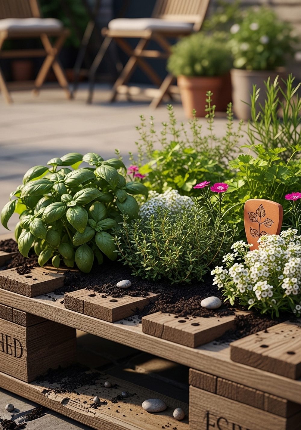 Rustic Flat Pallet Herb Bed By The Patio