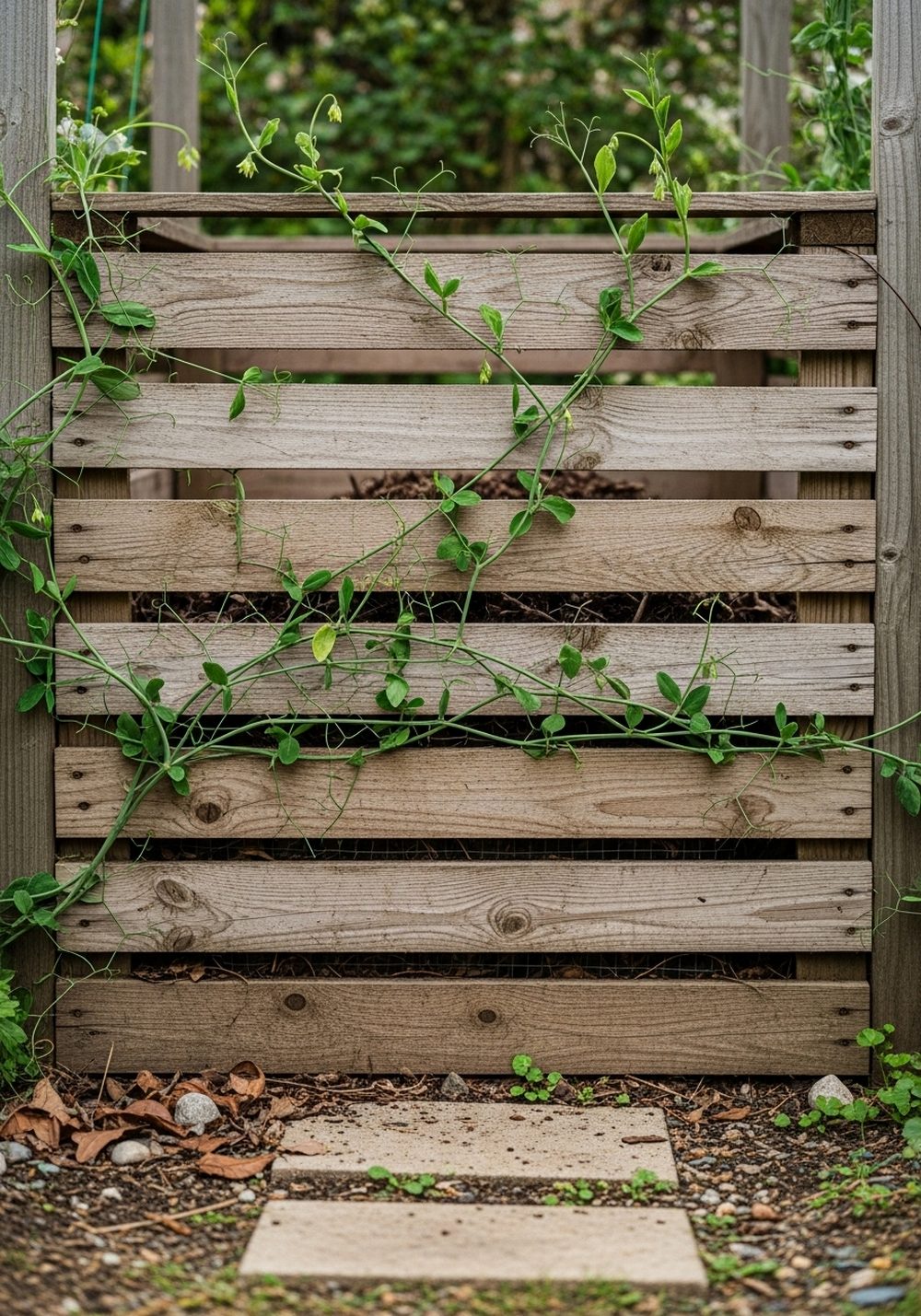 Rustic Pallet Compost Bin Screened With Climbing Plants