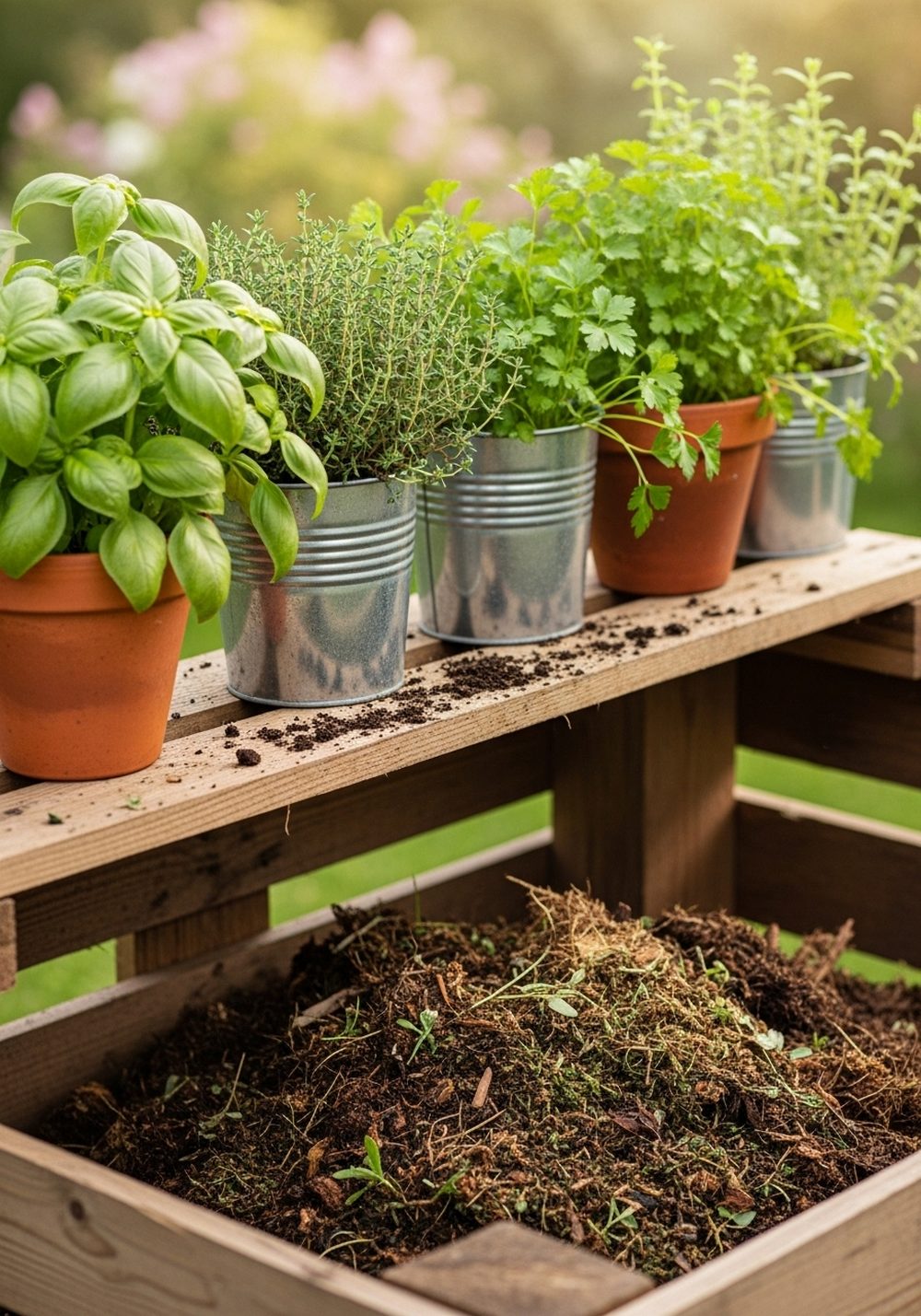 Rustic Pallet Compost Bin With Herb Top