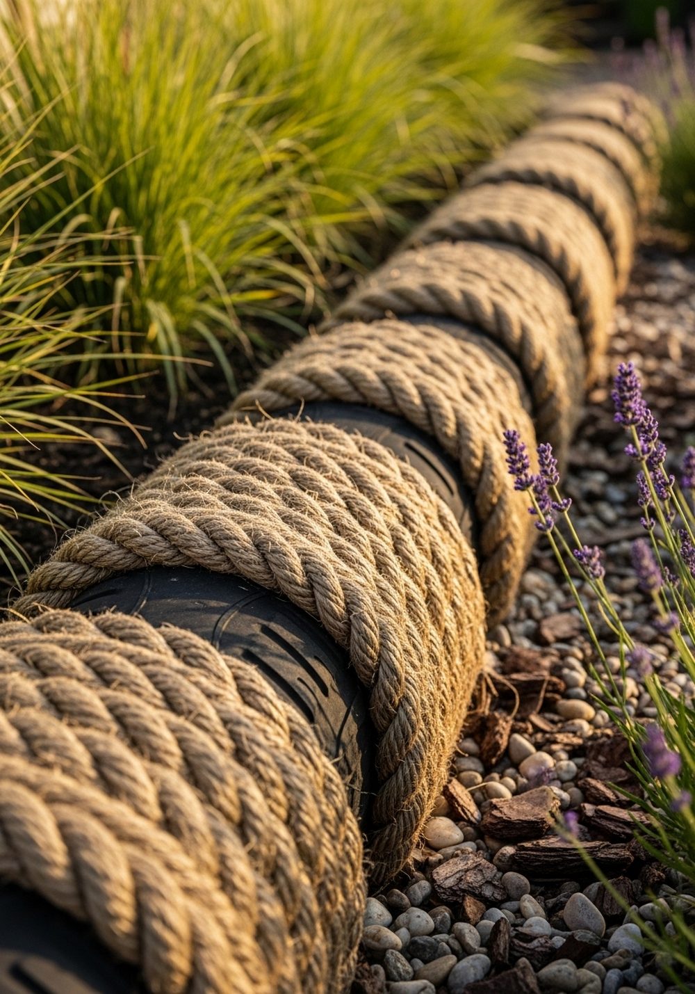 Rustic Rope-Wrapped Tire Border