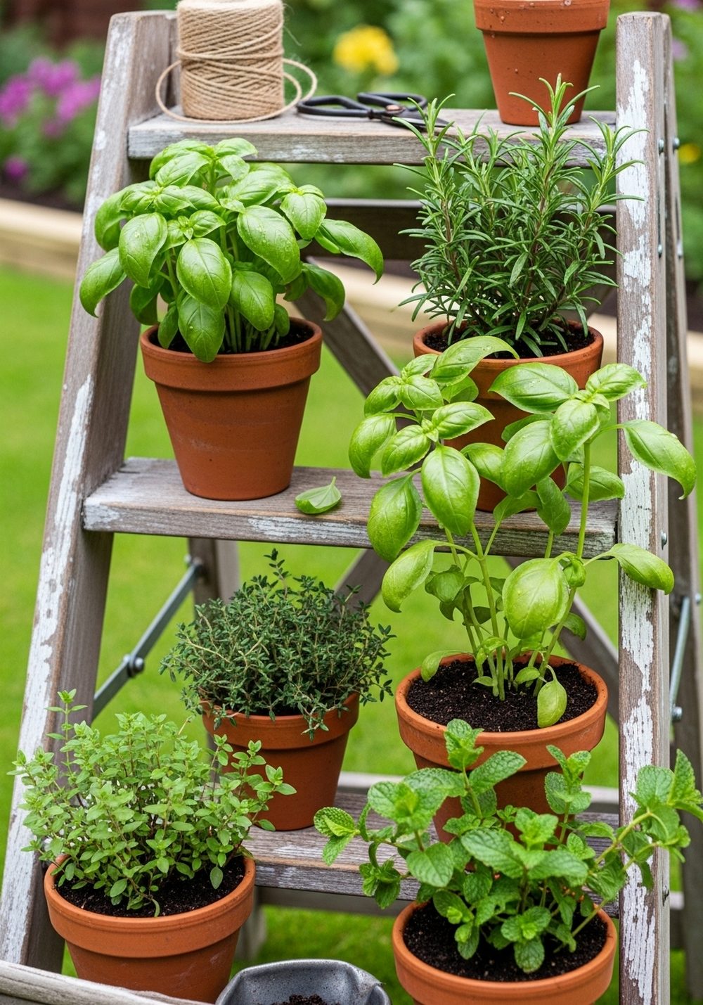 Rustic Step Ladder Herb Bar