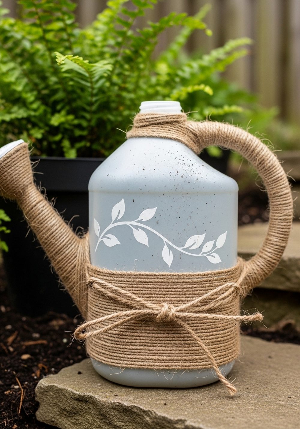 Rustic Twine-Wrapped Milk Jug With Stenciled Motifs