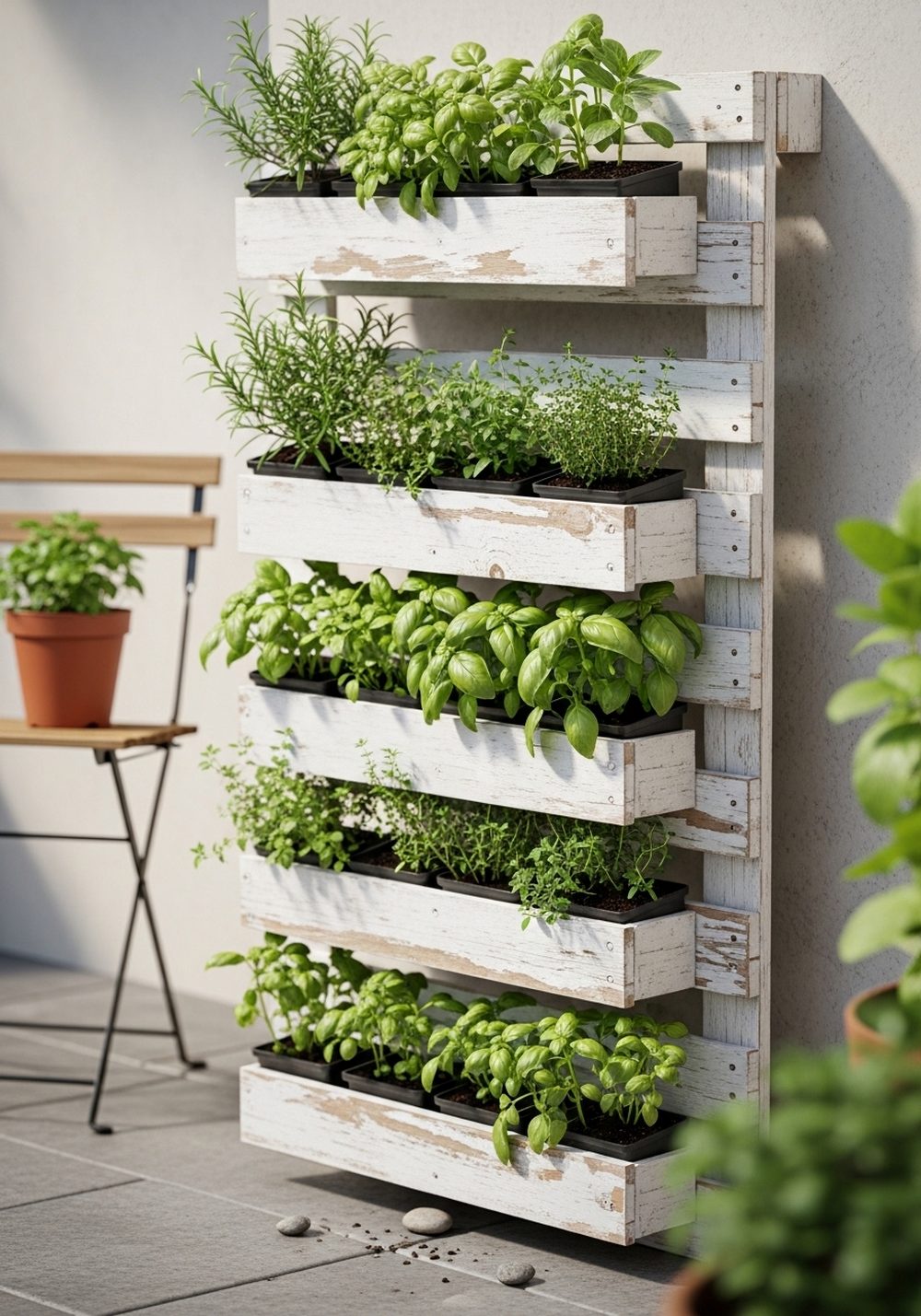 Rustic Whitewashed Pallet Herb Wall
