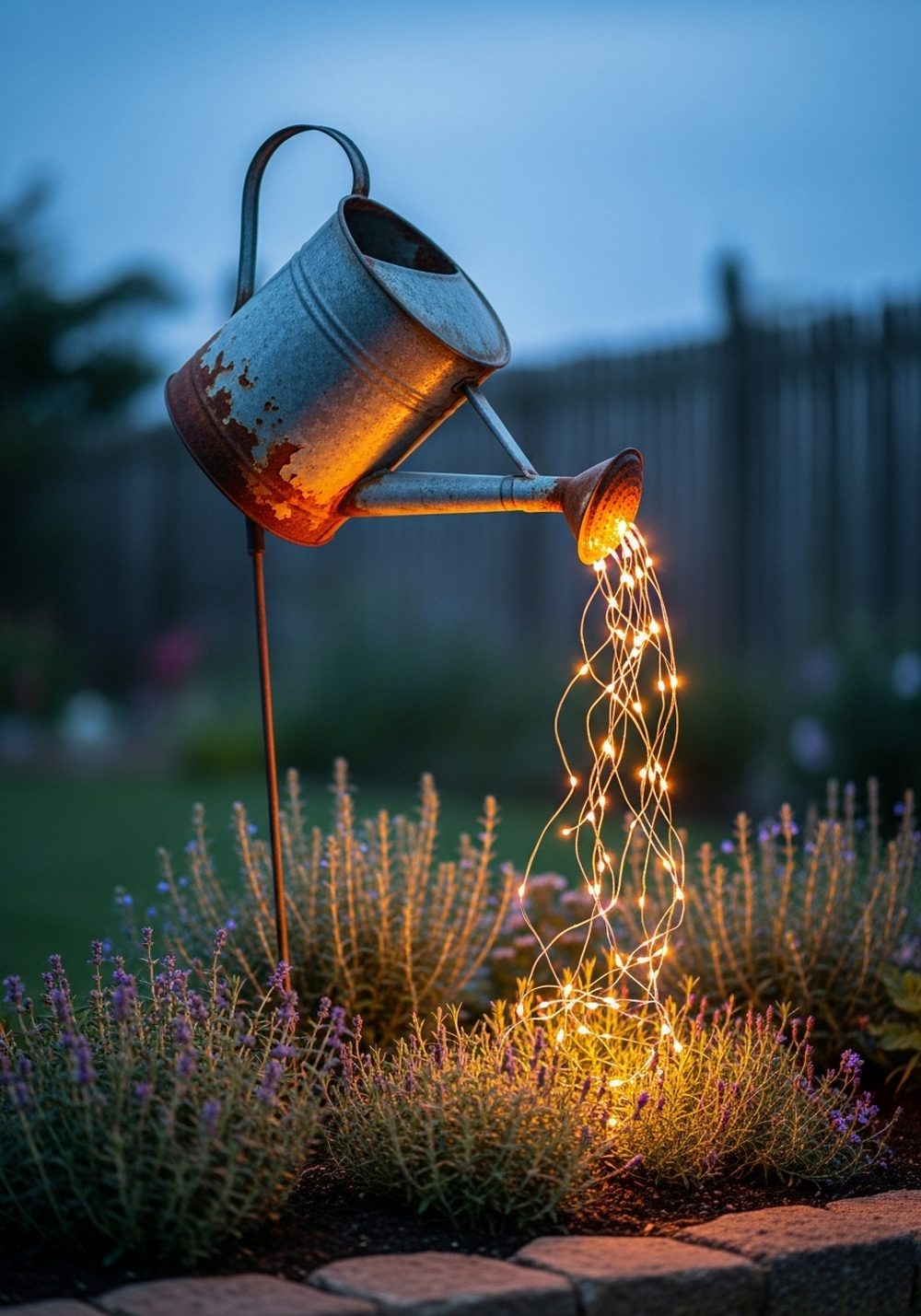 Rusty Watering Can Fairy Light Feature