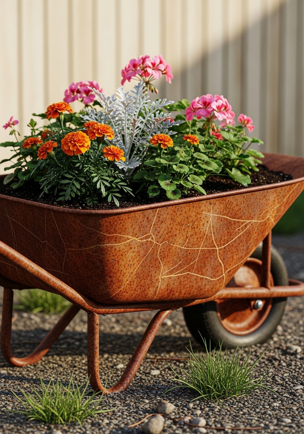 Rusty Wheelbarrow Flower Bed