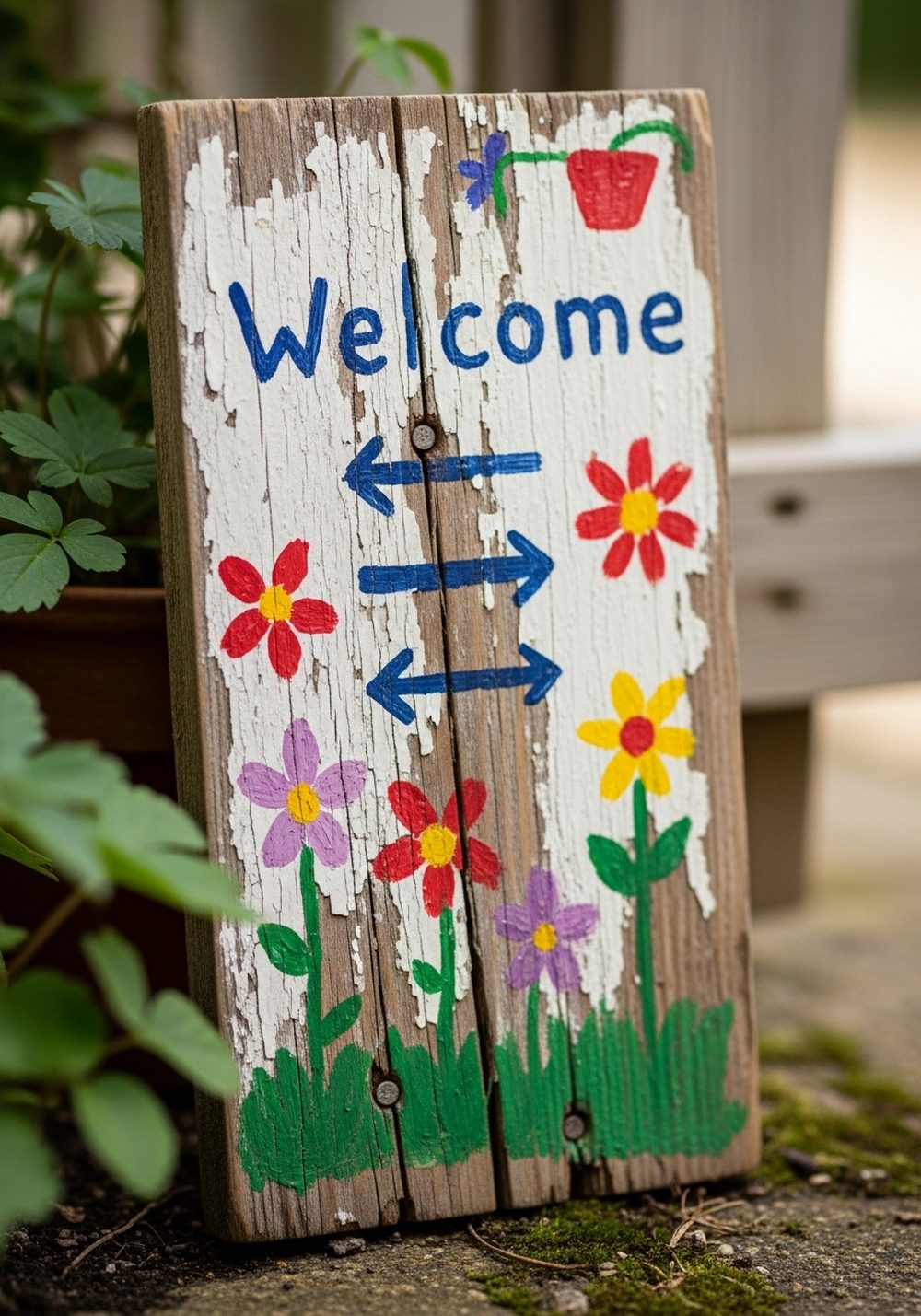 Scrap-Wood Garden Welcome Sign