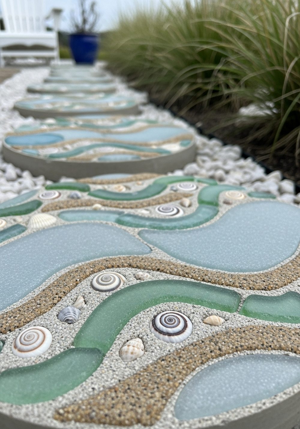 Sea Glass And Shell Coastal Mosaic Stones