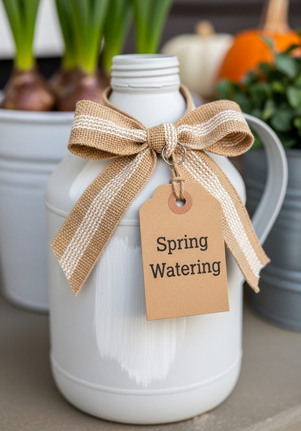 Seasonal Ribbon and Tag Milk Jug Watering Can