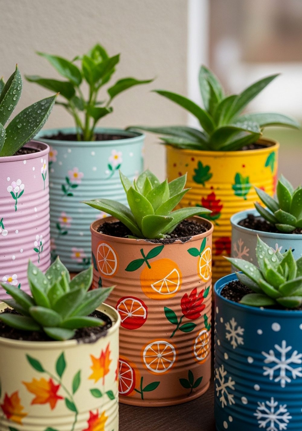 Seasonal-Themed Tin Can Planter Set