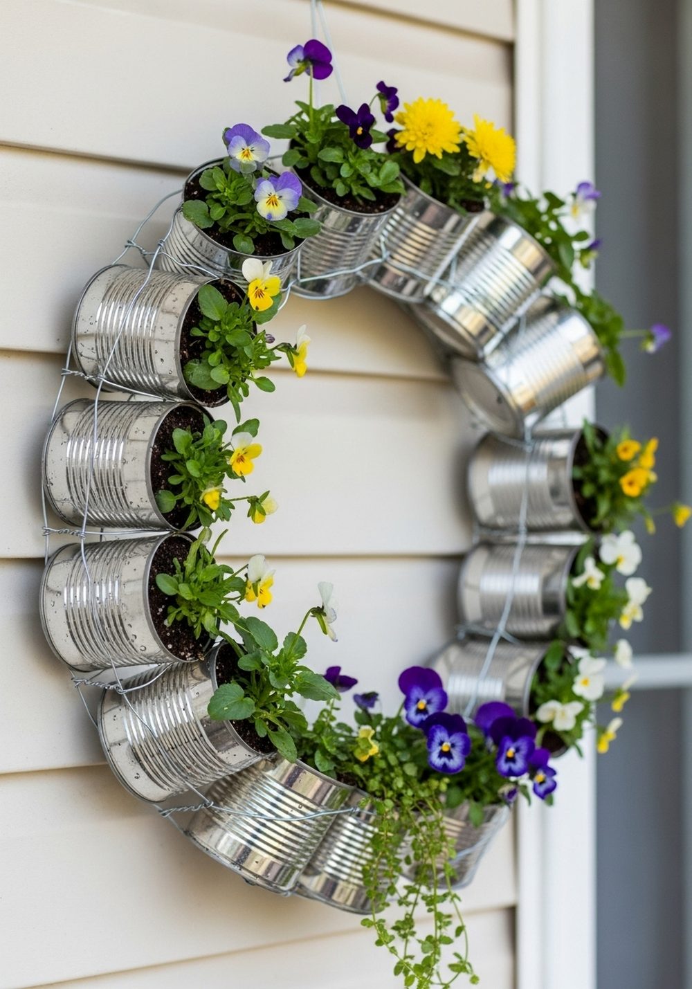 Seasonal Tin Can Wreath For Porch Walls