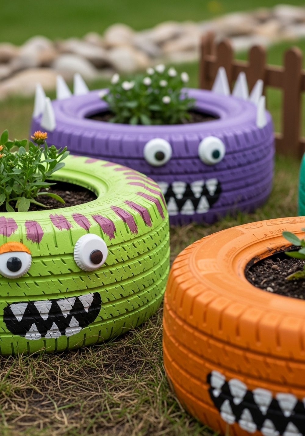 Silly Monster Tire Planters