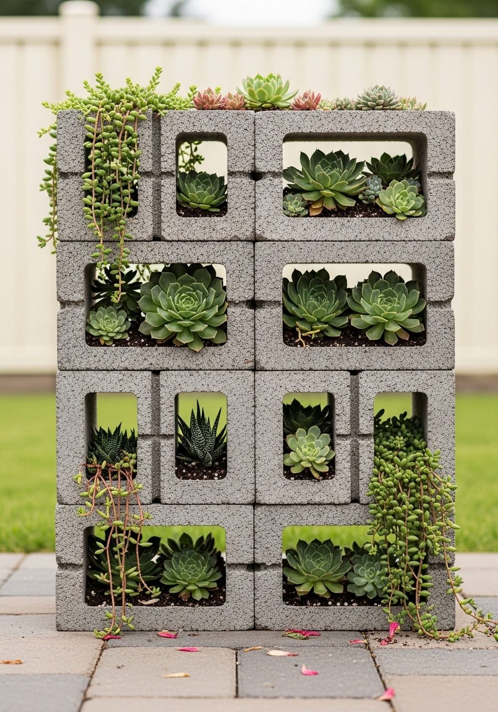 Simple Patio Cinder Block Succulent Wall